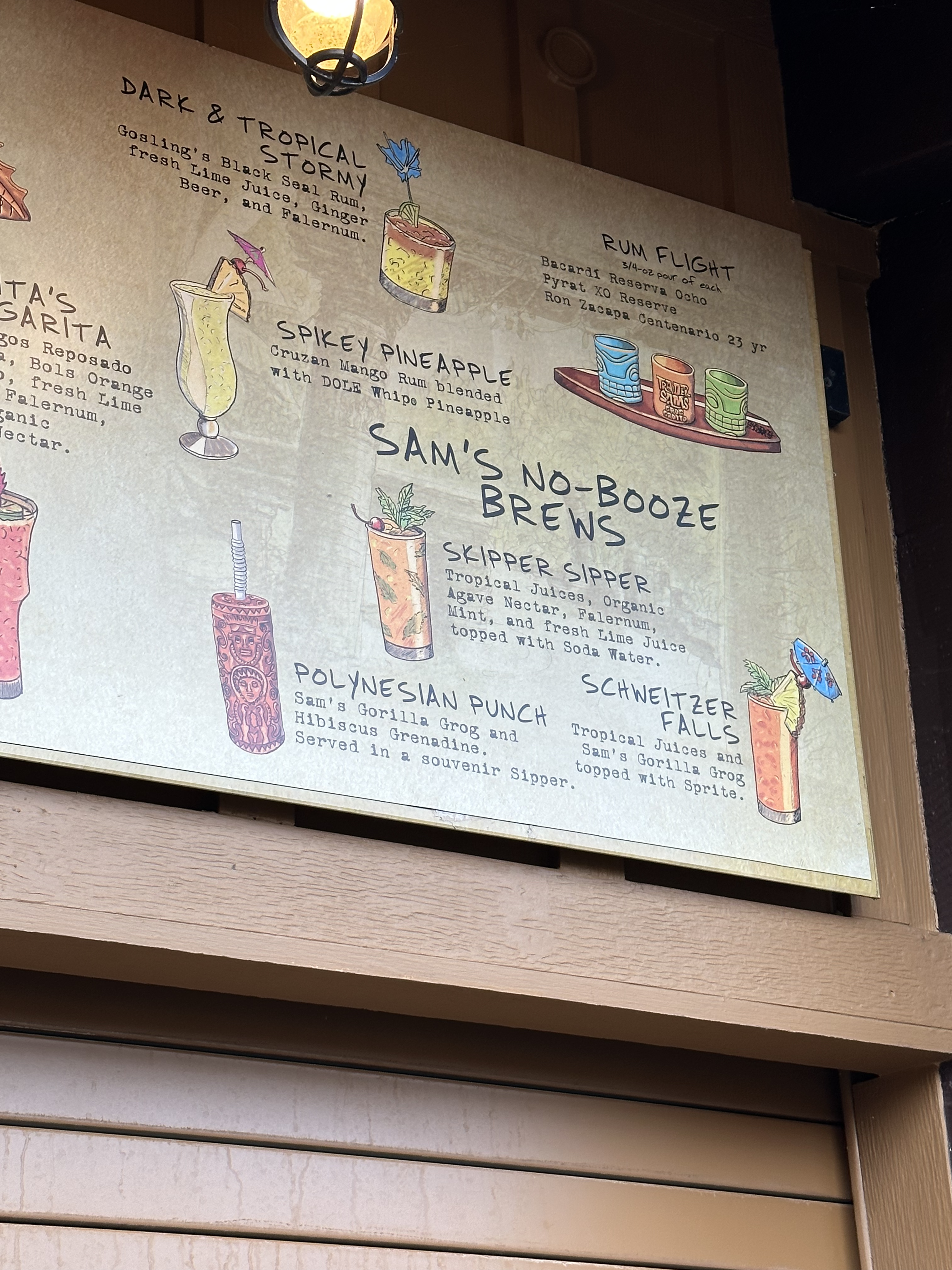 Photograph of the menu at Trader Sam's Tiki Terrace, located at Disney's Polynesian Resort